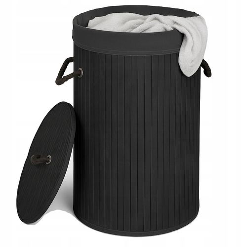 OKRĄGŁY KOSZ NA PRANIE BIELIZNĘ BAMBUSOWY ZAMYKANY SKŁADANY POJEMNY OVAL BL na Arena.pl