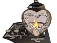 TATA TACIE ZNICZ LAMPION NA GRÓB SERCE I SERCE SREBRO SKOS SENTENCJA+ŚWIECA