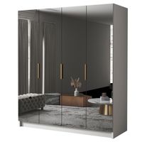 Szafa SALVADOR III 200 cm z lustrem-pojemna garderoba-BIAŁY+ZŁOTY