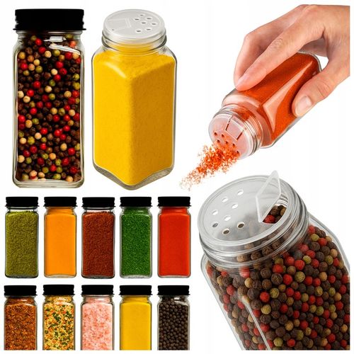 12x SZKLANE POJEMNIKI na PRZYPRAWY SŁOICZKI 120 ML PROSTOKĄTNE z SITKIEM na Arena.pl