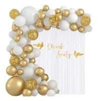 Zestaw dekoracji Chrzest Święty girlanda ścianka balonowa, biało-złoty