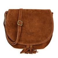 BELTIMORE torebka damska zamszowa listonoszka z klapą V012 brązowa