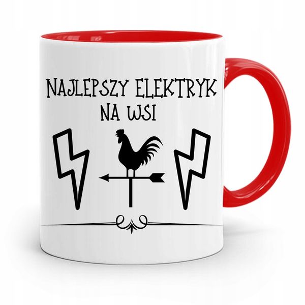 Kubek Czerwony Dla Elektryka Najlepszy Na Wsi Z Nadrukiem Ze Zdjęciem zdjęcie 1