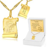 Łańcuszek Złoty Medalik z Matką Boską 585 + GRAWER Pamiątka Chrztu Świętego