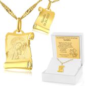 Łańcuszek Złoty Medalik z Matką Boską 585 + GRAWER Pamiątka Chrztu Świętego