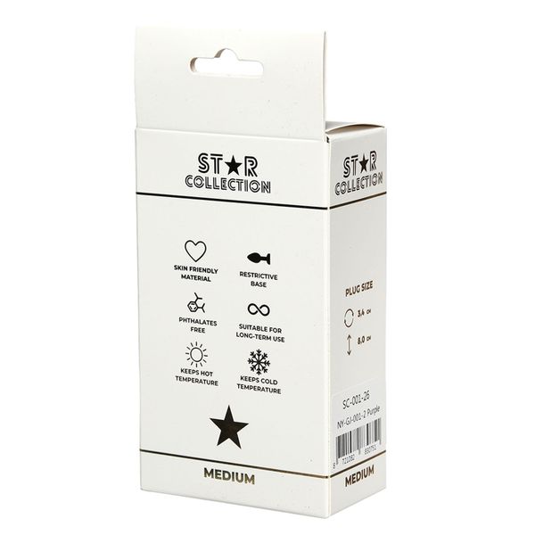 Star Collection - Purple Silicone Anal Plug M - Clear Stone zdjęcie 2