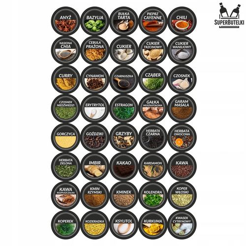 SZKLANE POJEMNIKI NA PRZYPRAWY 24x SŁOICZKI + 200 ETYKIET PRZYPRAWNIK na Arena.pl