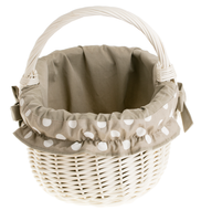 Wiklinowy Kosz "Wałkowy" na Zakupy Wybielany Obszyty Tkaniną 42x34 H23/36 cm