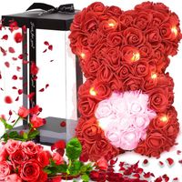 DUŻY MIŚ Z RÓŻ PREZENT NA DZIEŃ DLA MAMY BABCI WALENTYNKI + LAMPKI LED