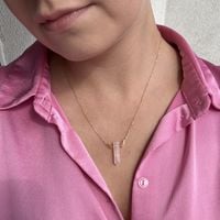 Naszyjnik - Kwarc Różowy sopel na łańcuszku srebrnym złoconym