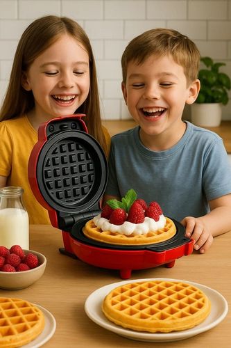 GOFROWNICA MINI GOFRY MOCNA NIEPRZYWIERAJACA 8 PŁYTEK 4 WZORY CZERWONA na Arena.pl