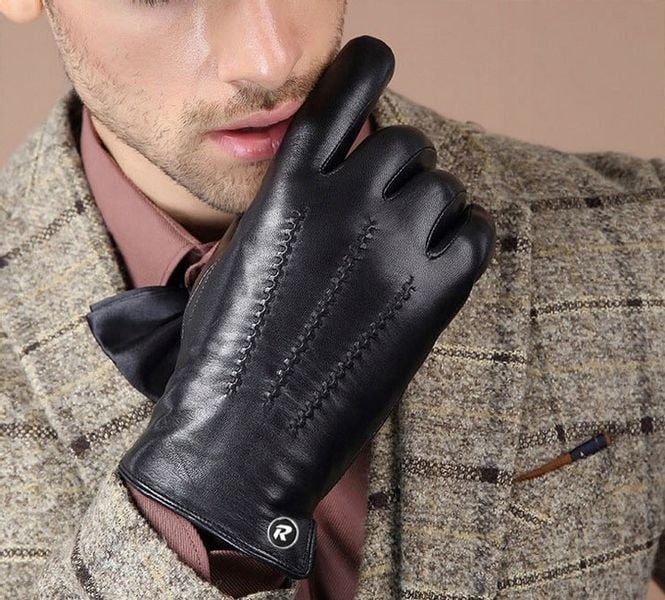 DOTYKOWE RĘKAWICZKI SKÓRZANE MĘSKIE SKÓRA CIELĘCA OCIEPLANE MIŚ roz. L zdjęcie 12