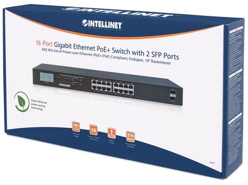 INTELLINET GIGABIT SWITCH 16X 10/100/1000 RJ45 POE+ 2X SFP LCD RACK na Arena.pl