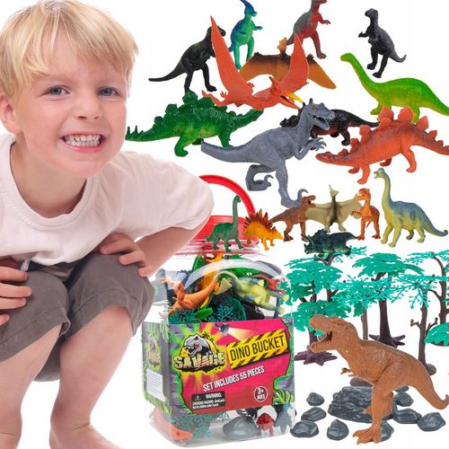 DINOZAURY DUŻY ZESTAW FIGUREK 55 ELEMENTÓW W PUDEŁKU KOLEKCJA DLA DZIECI na Arena.pl