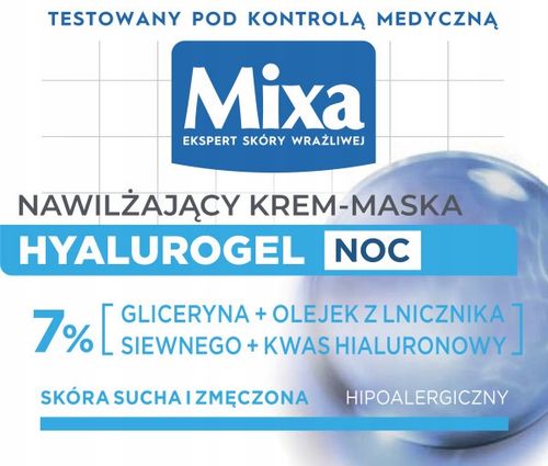 Mixa Hyalurogel nawilżający krem do twarzy na noc do skóry wrażliwej 50 ml na Arena.pl