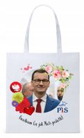Mateusz Morawiecki Pis Torba Eco Biała Shopper Z Nadrukiem Ze Zdjęciem