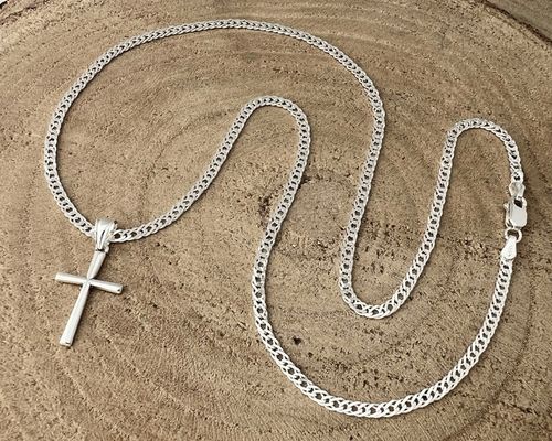 SREBRNY ŁAŃCUSZEK MĘSKI ROMBO I KRZYŻYK 030/50CM ZESTAW IDEALNY NA PREZENT na Arena.pl