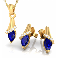 DELIKATNY ZŁOTY KOMPLET ŁEZKI Z SZAFIRAMI KOLCZYKI I WISIOREK MARKIZY SOPELKI 585