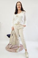 Spodnie Punto z Kwiatami Beżowe UNI