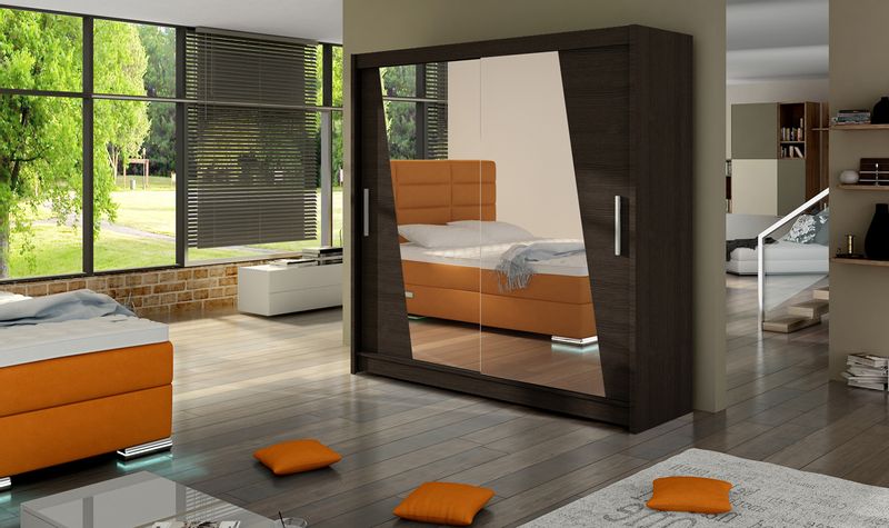 Szafa przesuwna Bega XIV z lustrem 180cm - pojemna garderoba - CHOCO zdjęcie 2