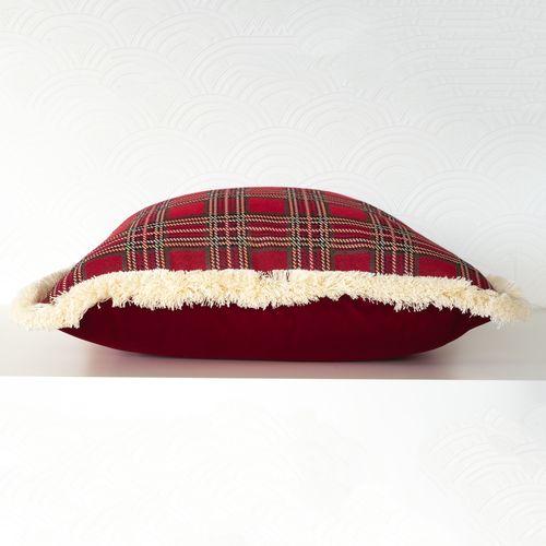 Poszewka 30x50  Świąteczna czerwona krata z frędzlami ecru na Arena.pl