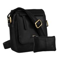 skórzana, czarna torba męska na ramię z klapką i etui w zestawie - peterson