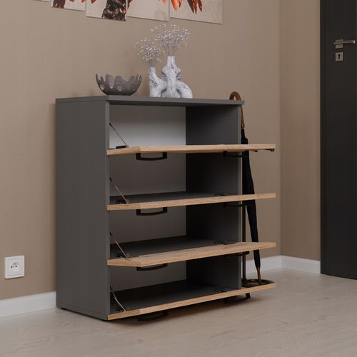 SZAFKA NA BUTY REGAŁ SZARY DĄB WOTAN 71CM 4 PÓŁKI STOJAK BEZ SIEDZISKA na Arena.pl