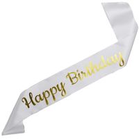 Happy Birthday - biała szarfa e złotym nadrukiem