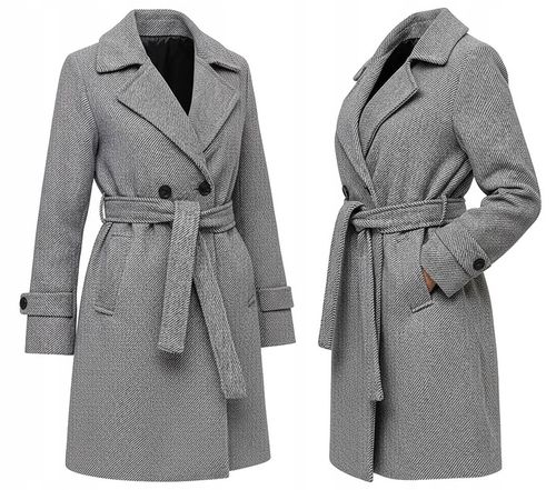 DAMSKI PRĄŻKOWANY PŁASZCZ Z PASKIEM PRZEJŚCIOWY JESIENNY ZIMOWY XXL na Arena.pl