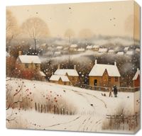 Obraz 60x60cm Wioska Otulona Śniegiem