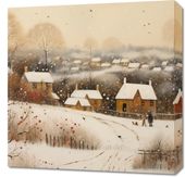 Obraz 60x60cm Wioska Otulona Śniegiem