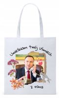 Prezydent Andrzej Duda Torba Eco Biała Shopper Z Nadrukiem Ze Zdjęciem