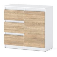 Komoda Biała Drewniana Nowoczesna Do Sypialni 80cm 3 Szuflady Dąb Sonoma