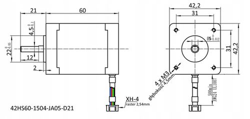 Silnik krokowy bipolarny NEMA17 1,5A 7kg.cm typ 42HS60-1504JA05-D21 na Arena.pl