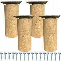 Komplet 4 x nogi meblowe drewniane bukowe surowe 20 cm WALEC śruba blacha