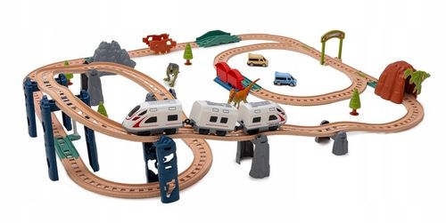 Interaktywna KOLEJKA elektryczna DŹWIĘKI pociąg wagony zwrotnice dinozaury na Arena.pl