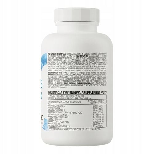 OstroVit Vitamin B Complex 90 tabs Witamina B1 B2 B3 B5 B6 B7 B9 B12 + C E na Arena.pl