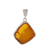 Zawieszka - surowy Bursztyn mleczny plastry w srebrze