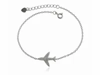 DELIKATNA RODOWANA SREBRNA BRANSOLETKA CELEBRYTKA SAMOLOT BIAŁE CYRKONIE