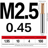 Frez do gwintowania jednoostrzowy Rozmiar: M2.5x0.45x100L -TiSiN