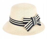 Kapelusz Damski Plażowy Słomkowy Elegancki Regulowany z Kokardą Retro Letni