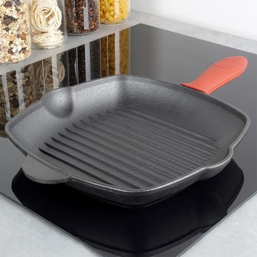 Patelnia Żeliwna Grillowa Kwadratowa do Grillowania Mięsa Ryby Warzyw 28 cm na Arena.pl