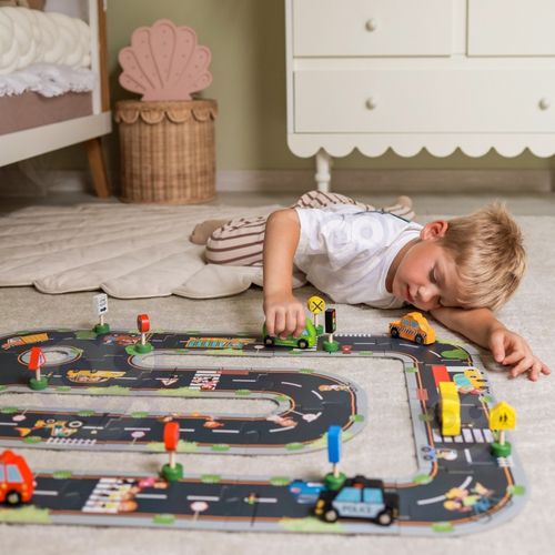 WOOPIE GREEN Zestaw Drewnianych Pojazdów i Znaków Drogowych 15 el. na Arena.pl