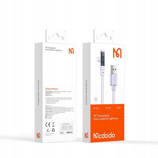mcdodo kabel kątowy usb lightning płaski 36w do iphone 13 14 zdjęcie 14