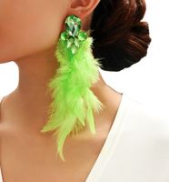 ZIELONE kolczyki z piórami piórkami złote kamienie cyrkonie wesele damskie