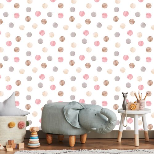 Tapeta Ścienna W Stylu Boho Akwarelowe KROPECZKI Groszki Abstrakcja na Arena.pl