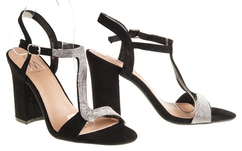 Sandały zamszowe na obcasie słupku 9,5 cm. czarne Rozmiar obuwia - 41, Długość wkładki [cm]: - 26,50 cm. na Arena.pl