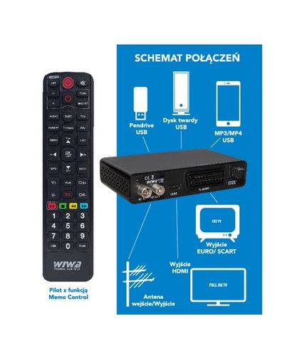 Tuner Odbiornik Dekoder DVB-T/T2 WIWA H.265 LITE TV naziemnej drugiej na Arena.pl