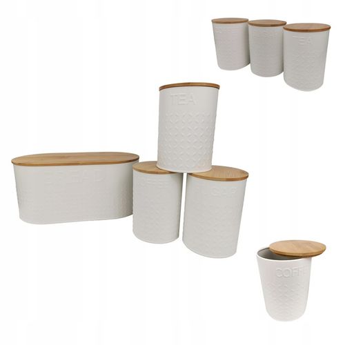 ZESTAW 5W1 CHLEBAK + POJEMNIKI NA KAWĘ CUKIER HERBATĘ DESKA KROJENIA CHZ03 na Arena.pl