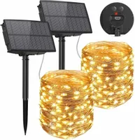 2szt GIRLANDA SOLARNA LAMPKI OGRODOWE DRUCIKI 100LED 10m + USB